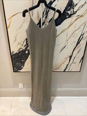 Freshman Olive Green Knit Slip Maxi Dress with Spaghetti Straps